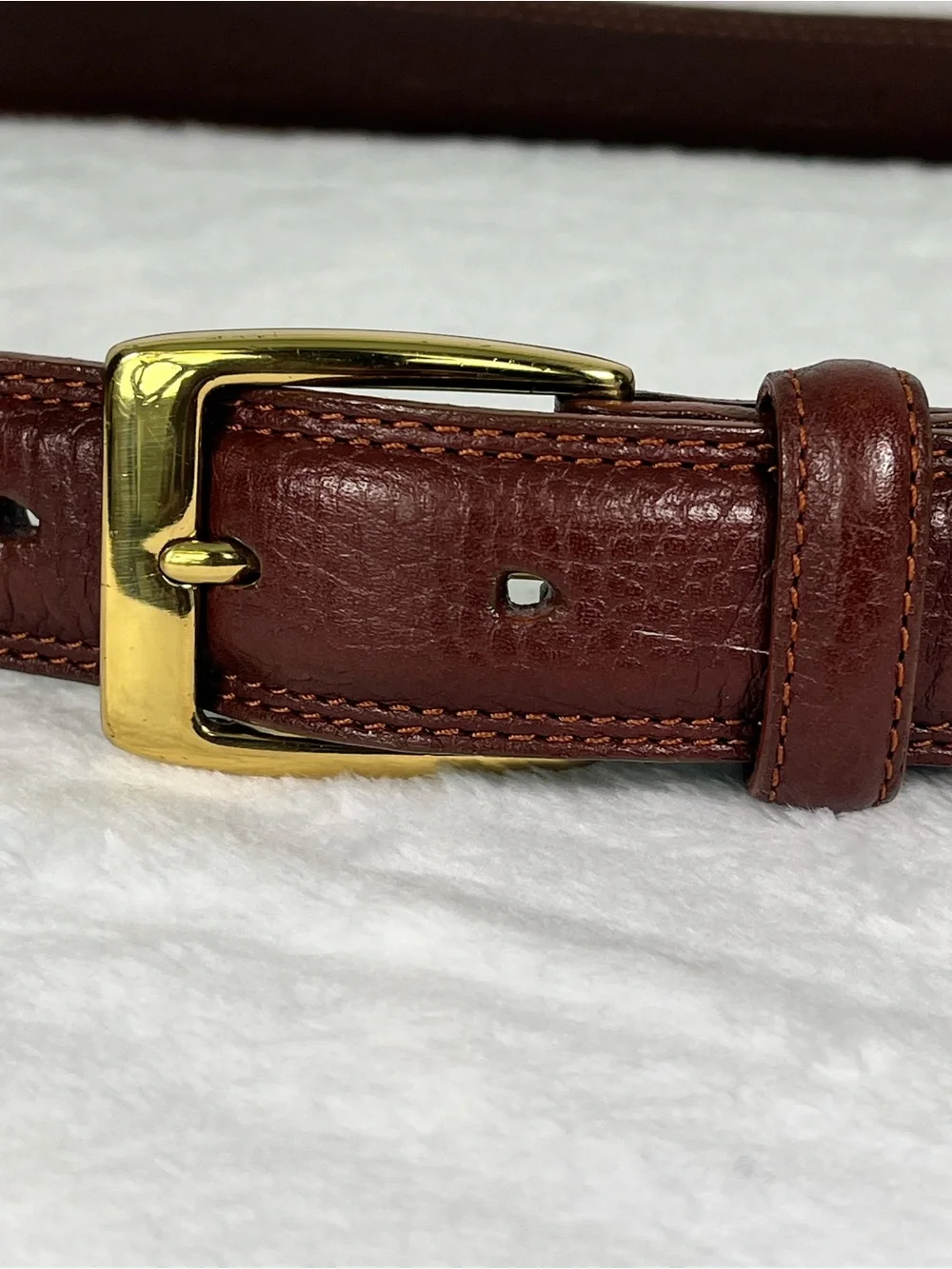 Cole Haan Men's Brown Pebbled Leather Belt Solid Brass Buckle Size 110/44 Preppy